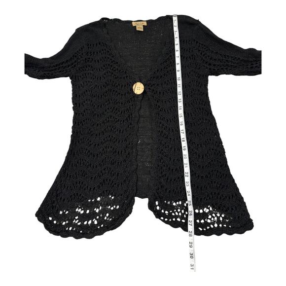 Peck & Peck Cardigan Sweater Women’s Small Black Open Knit Y2K Style One Button - Picture 5 of 8